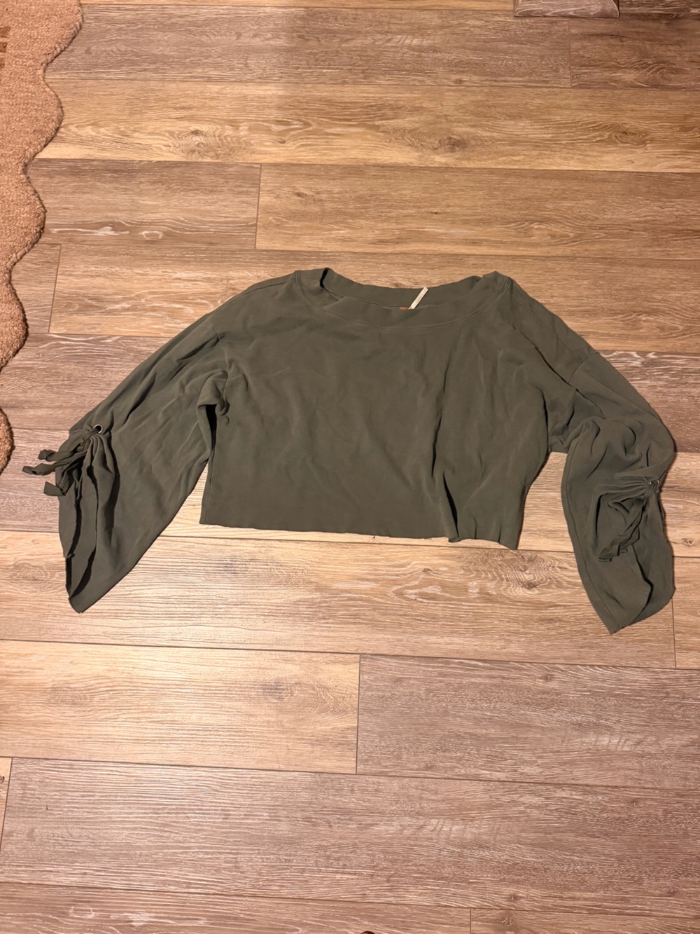 Free People Olive Cropped Tie-Sleeve Top